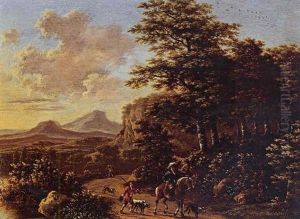 Italianate Landscape With Travellers By A Stream by Willem de Heusch
