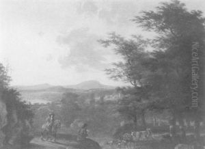Travellers In An Italianate Landscape by Willem de Heusch