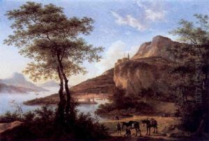 Sudliche Landschaft Mit Maultiertreibern An Einem Fluss by Willem de Heusch