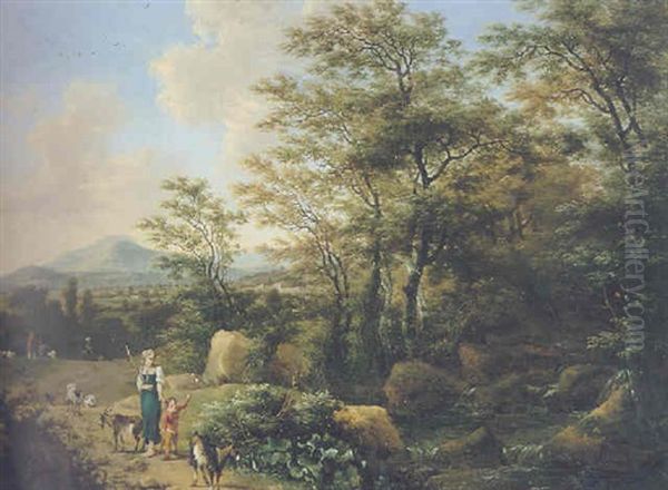 An Italianate Wooded Landscape With Figures And Goats By A Stream - view 1