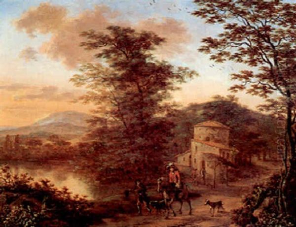 A Wooded Riverscape With A Horseman - view 1