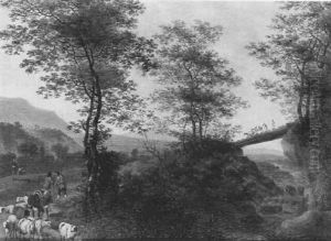 Berger Conduisant Ses Moutons A Travers La Campagne Romaine by Willem de Heusch
