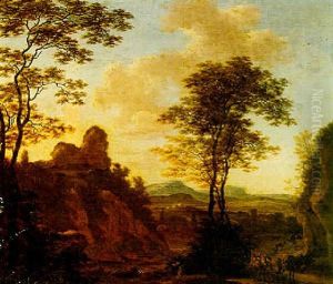 An Italianate Landscape With Travellers On A Country Road by Willem de Heusch