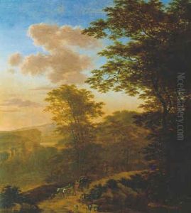 Suedliche Landschaft Im Abendlicht Mit Heimkehrender Herde