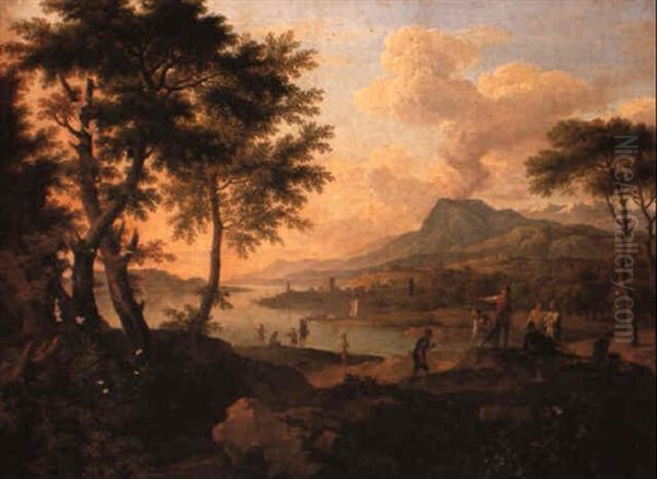 An Italianate River Landscape With Shepherds And Anglers - view 1