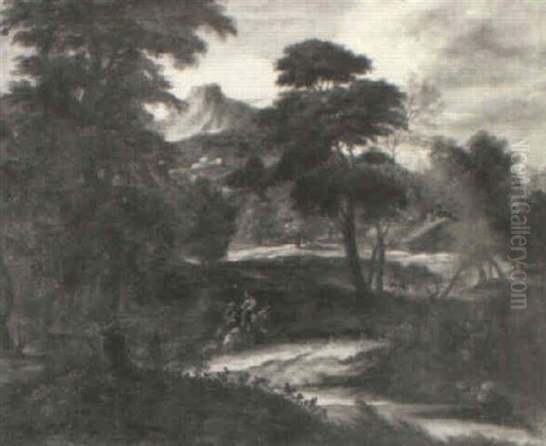 A Wooded Landscape With Drovers On A Track - view 1