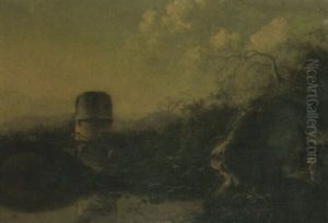 An Italianate Landscape With A Peasant Woman On A Rocky Path by Willem de Heusch