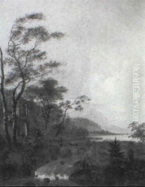 Italianate Landscape With Travellers Crossing A Bridge - view 1