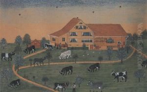 Bauernhof Mit Kuhen by Johann Jakob Heuscher