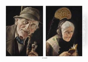A Man Smoking; A Lady Reading (2 Works) by Christian Heuser