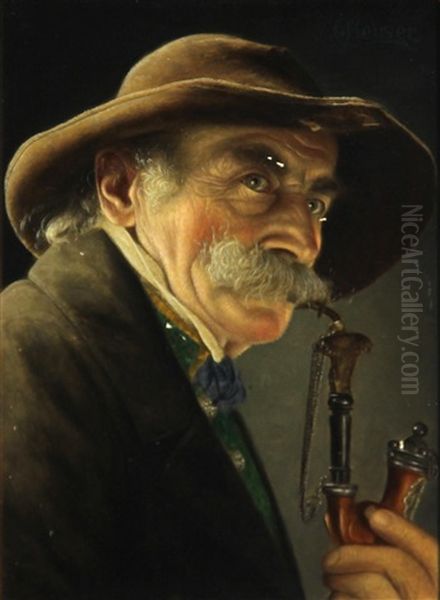 An Old Gentleman With A Pipe; An Elderly Woman Wearing A Fur Hat (pair) - view 1