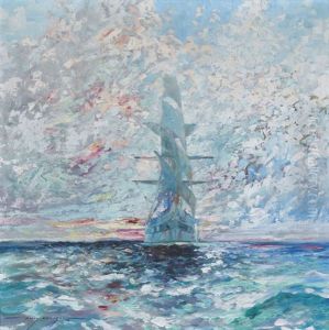 Dreimaster Auf Offener See In Der Morgendammerung by Harry (Heinrich) Heusser