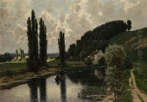 Ruderer Auf Einem Kleinen Fluss Ruderer Auf Einem Kleinen Fluss