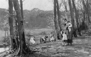 Mutter Mit Kindern Am Waldrand Im Fruhling by Paul Hey