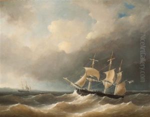 Frigates In Choppy Water (2 Works) by Herman Henry op der Heyde