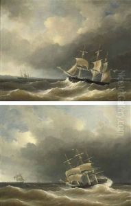 Dutch Fregat In Heavy Weather (+ Another; Pair) by Herman Henry op der Heyde
