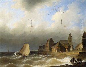 Off The Coast Near A Dutch Town by Herman Henry op der Heyde