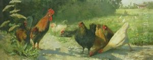 Poultry In A Meadow by Hubert Von Heyden