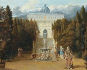 A View Of The Park Of A Villa In The Surroundings Of Rome (villa D"este?) by Jan Van Der Heyden