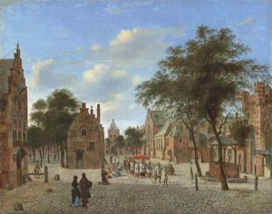 A View Of A Town Square, With A Procession During The Feast Of Corpus Christi And Figures Kneeling Before The Host