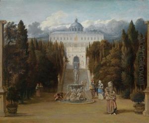 Eine Phantastische Ansicht Des Parks Einer Villa In Der Umgebung Von Rom (villa D' Este, Castel Gandolfo?) by Jan Van Der Heyden