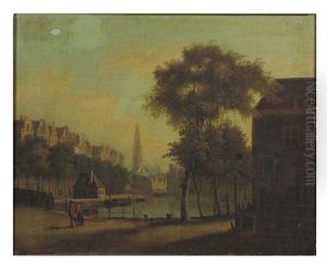 View Of Amsterdam Cobblestone Street By A Canal by Jan Van Der Heyden