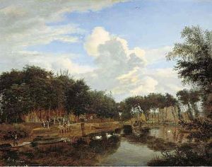 A View Of A Canal With A Village Beyond (the Vecht Near Maarssen?)