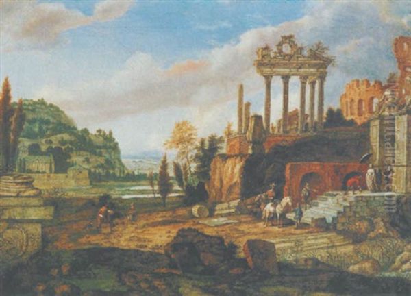 Landschaft Mit Antiken Ruinen Und Figurenstaffage - view 1