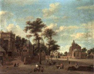 A View Of A Square In Cologne With The Church Of Saint Cecilia On The Right