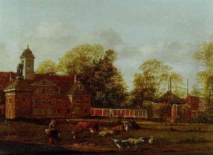 A View Of Goudestein With A Woman And Child Walking Beside A Dyke A View Of Goudestein With A Woman And Child Walking Beside A Dyke