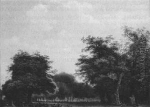 Park Scene With Figures Beside A River by Jan Van Der Heyden