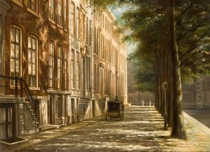 Noble Grachtenstrase In Amsterdam by Johannes Hermanus Van Heyden