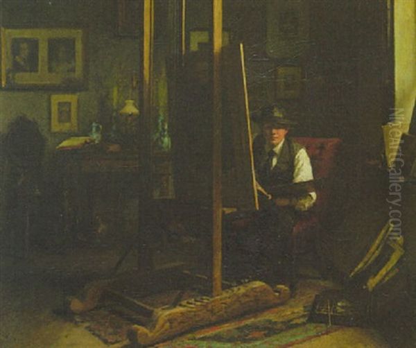 Der Kunstler In Seinem Atelier, Vor Der Staffelei Sitzend - view 1