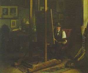 Der Kunstler In Seinem Atelier, Vor Der Staffelei Sitzend by Karl Heyden