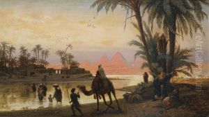 Caravane Pres Des Pyramides by Otto Johann Heinrich Heyden