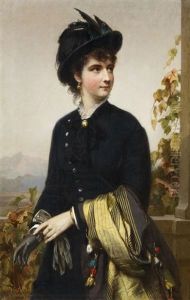 Portrat Einer Vornehmen Jungen Dame Auf Der Veranda by Otto Johann Heinrich Heyden
