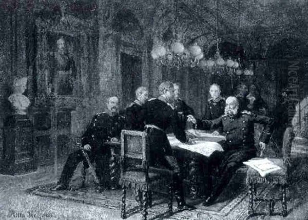 Kaiser Wilhelm I Umgeben Von Bismarck, Moltke Und Seinen Generalen, Bei Einer Lagebesprechung Im Prafekturgebaude Von Versailles... - view 1