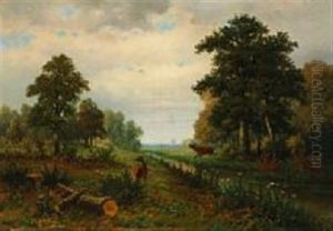 Grazing Deers In A Forest Clearing by Friedrich Josef Nicolai Heydendahl