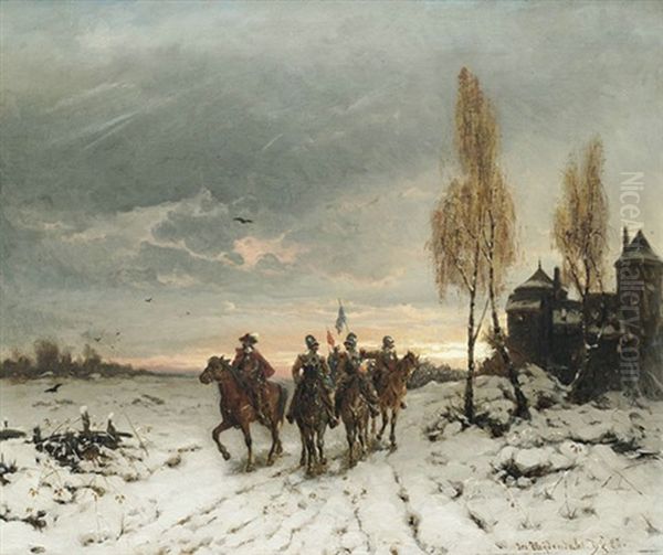 Winterliche Landschaft Mit Berittenen Soldaten Vor Einem Schloss - view 1