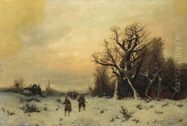 Marschierende Soldaten Mit Zwei Kundschaftern In Winterlandschaft - view 1