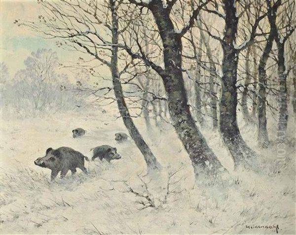 Boars In The Snow - view 1