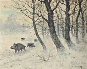 Boars In The Snow by Friedrich Josef Nicolai Heydendahl