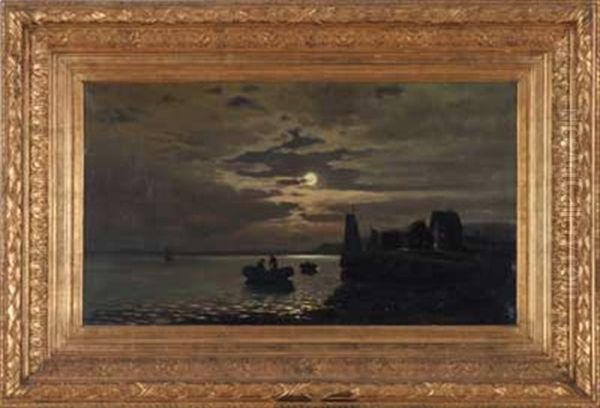 Mondbeschienene Kuste Mit Fischern - view 1