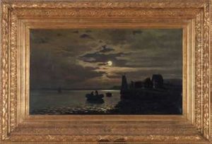 Mondbeschienene Kuste Mit Fischern by Friedrich Josef Nicolai Heydendahl