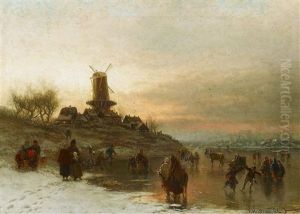 Winterabend Mit Schlittschuhlaufern Auf Dem Eis by Friedrich Josef Nicolai Heydendahl