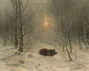 Winterlandschaft Mit Wildschweinen Winterlandschaft Mit Wildschweinen
