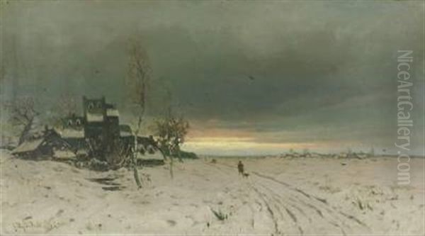 Weite Winterlandschaft Mit Untergehender Sonne - view 1