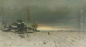 Weite Winterlandschaft Mit Untergehender Sonne by Friedrich Josef Nicolai Heydendahl