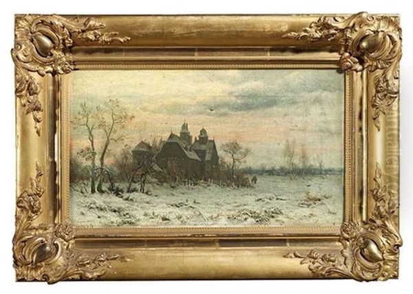Winterliches Gehoft Bei Sonnenuntergang (+ Winterlicher Weg Bei Sonnenuntergang; Pair) - view 1