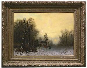 Winterlandschaft Mit Einem Pferdefuhrwerk Vor Einem Gehoft Winterlandschaft Mit Einem Pferdefuhrwerk Vor Einem Gehoft